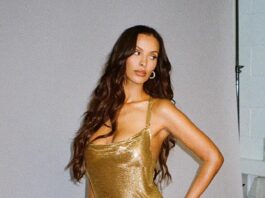 Maya Jama shkëlqen me fustan mini të artë, krah të dashurit Ruben Dias